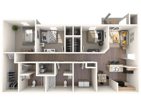 Floor plan for 3 beds, 2 baths, 1344 sqft